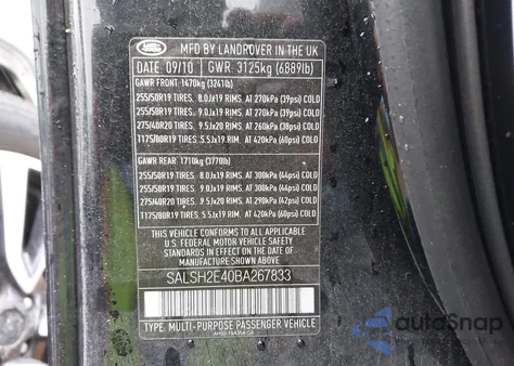 2011 Land Rover Range Rover Sport Supercharged from USA, damaged, VIN SALSH2E40BA267833